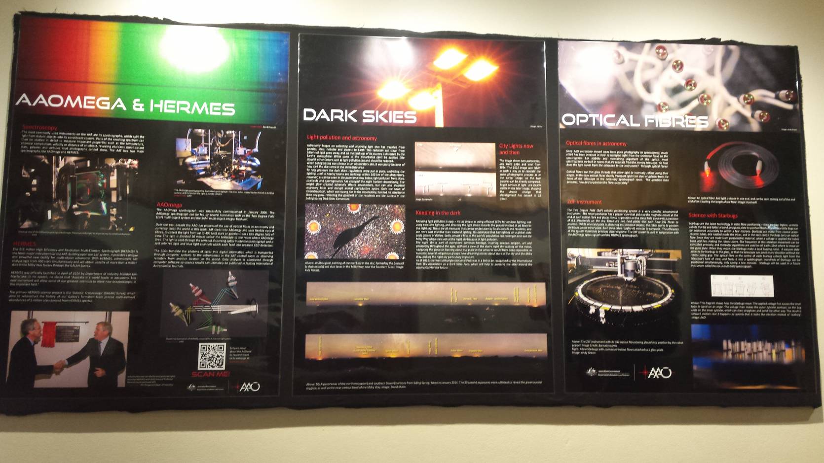 One of the 3 main poster walls, with this one showing the technology that was developed at the AAT.